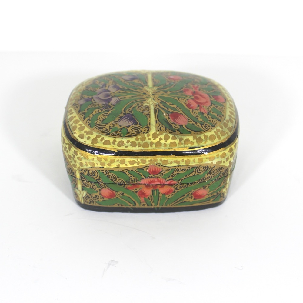 Vintage Hand Painted Kashmir Lacquered Trinket Box